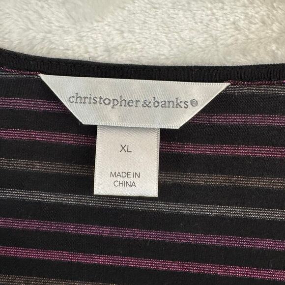 Christopher & Banks Stripe Faux Wrap Top XL Stretch Classic - Picture 3 of 8
